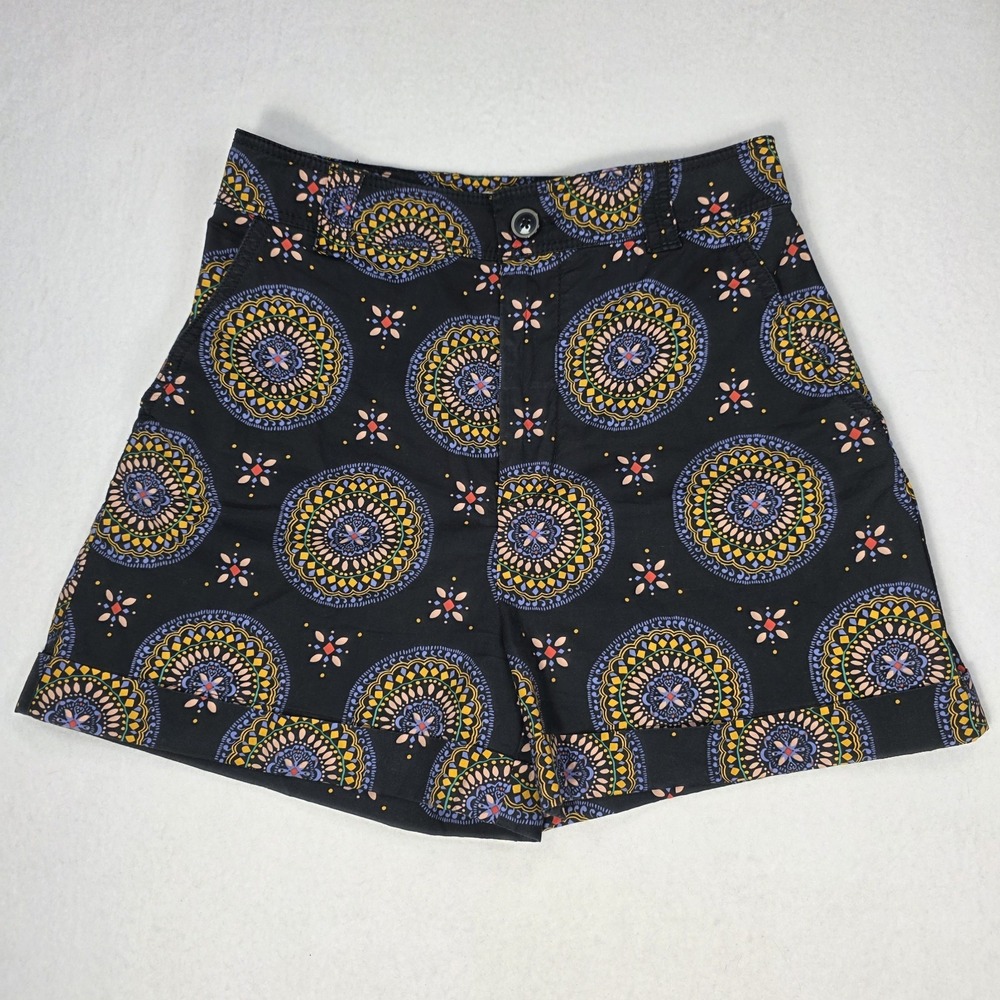 Maeve Anthropologie Womens Black Medallion Print Chino Shorts Size 0 High Rise